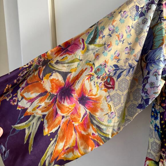 New Johnny Was Weller Topiary Hunter Kimono Purple Floral Reversible Tie Sz S - Picture 8 of 12